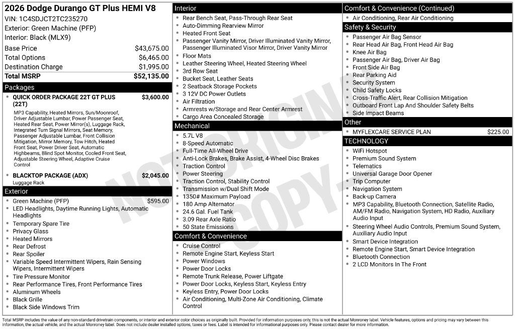 2026 Dodge Durango GT Plus HEMI V8