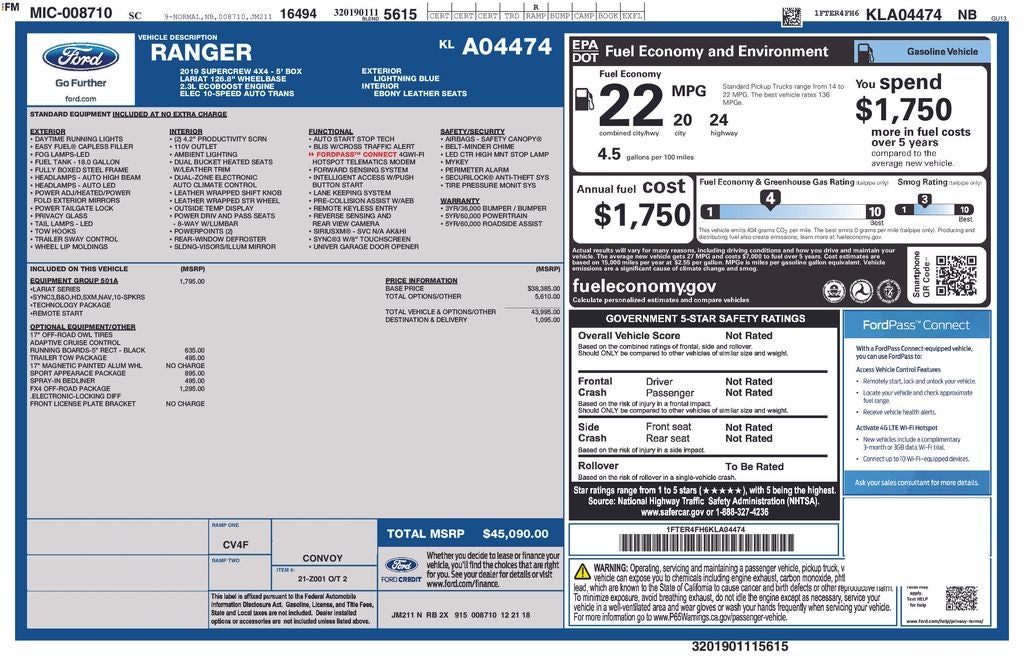 2019 Ford Ranger Lariat