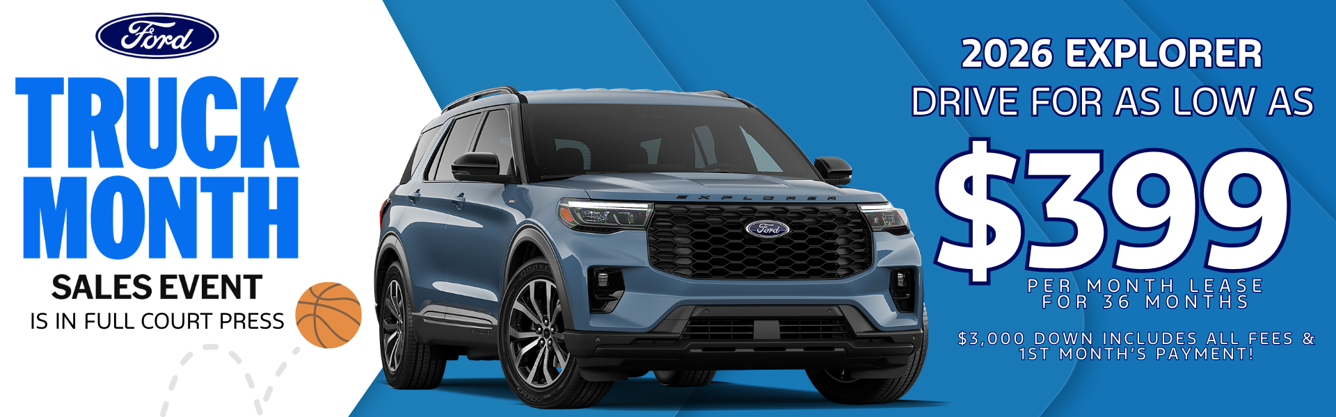 2026 Explorer Active: $399 per month lease